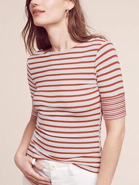 Anthropologie Three Dots Etoile Striped Short Sleeve Top Size XL